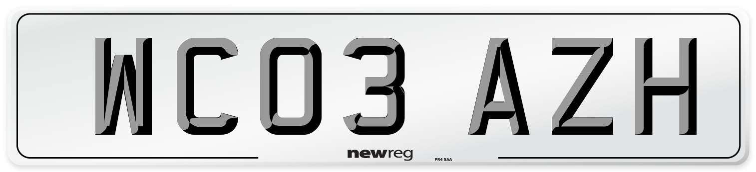WC03 AZH Number Plate from New Reg